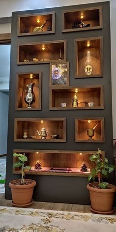 the shelves are filled with guitars and other musical instruments