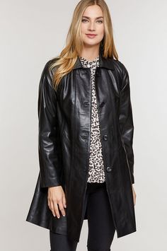 Classic A-line Fall Outerwear, Classic Soft Leather Outerwear For Fall, Elegant Long Leather Coat, Retro Glamour, Studded Leather Jacket, Fur Leather Jacket, Belted Jacket, Womens Size Chart, Nice Leather