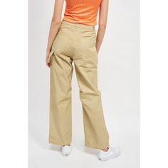 Straight-leg cargo pants from Emory Park in a solid color. Made of 100% cotton and tailored in a high-rise cut with a casual fit. Features a font fly zipper with button closure and belt loops to accessorize with ease. Two front pockets and two cargo side pockets complete the design. Khaki Cotton Cargo Jeans With Belt Loops, Khaki High-waisted Cargo Parachute Pants, Khaki Wide Leg Utility Pants, Solid Color Cargo Style Wide Leg Work Pants, Utility Style High-waisted Wide Leg Pants With Multiple Pockets, Solid Cargo Style Wide Leg Pants For Work, Utility High-waisted Cargo Pants, Utility Straight Leg Cargo Pants, Khaki Straight Leg Cargo Parachute Pants