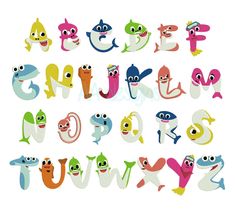 the letters and numbers are made up of different cartoon characters, including one with eyes