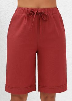 Short Waist, Brick Red, High Waisted Shorts, Elastic Waist, High Waisted, Elastic, Red