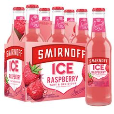 six bottles of smirnoff ice raspberry soda on a white background