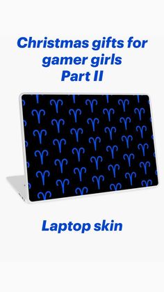 an image of a laptop skin with blue zodiac signs on it's side and black background