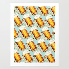 beer mugs on a blue background poster