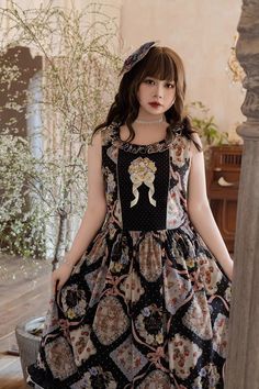 Cat Rose Tea Sleeveless Print Ruffle Bowknot Sweet Lolita Jumper Dress 3 Colors Rose Tea, Sweet Lolita, Lolita Dress, Jumper Dress, Jumper, Sleeve Length, Dresses, Fabric, Black