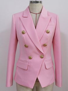 Fabric / Material: Cotton, Polyester Notched Collar Long Sleeves Double Breasted Fully Lined Metal Buttons Our Style No. ZC_170590 Summer Outfits Skirts, Double Blazer, Blazer Rose, Fashion Mumblr, Elegant Work Outfits, Bianca Jagger, Classic Clothes, Women Blazer, Princess Shoes