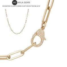 Complete your look with our stunning 14K Yellow Gold Diamond Clasp Paper Clip Chain Necklace. #diamonds #gold #necklace #paperclipchain #jewelry #fashion #accessories Paper Clip Chain Necklace, Paperclip Necklace, 14k Yellow Gold Necklace, Yellow Gold Necklace, Paper Clip, Gold Diamond, Arrow Necklace, Necklace Lengths, Chain Necklace