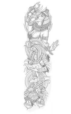 a drawing of a tattoo design with an image of a woman holding a bird on her arm