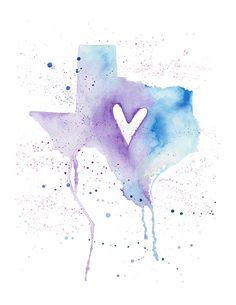 a watercolor painting with the shape of a texas state in it's heart