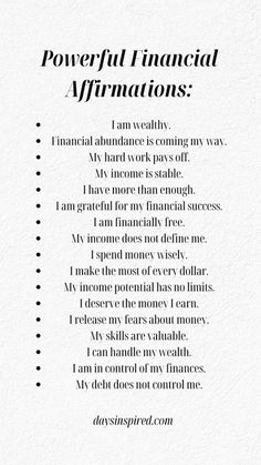 the financial affirmations are written in black and white