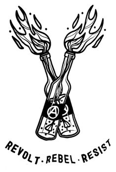 the logo for revolt rebel rest, with flames coming out of two beaks