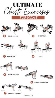 the ultimate chest exercise for home is shown in this graphic style, with instructions on how to