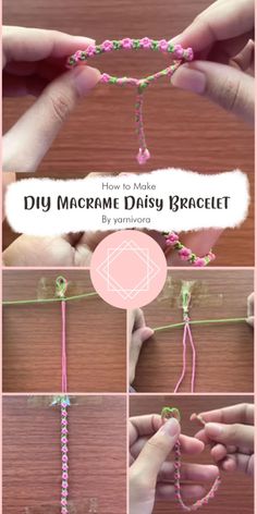 instructions to make a macrame daisy bracelet