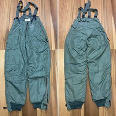 "Vintage 1962 USAF extreme cold weather insulate trousers type F-1B size 30 like a medium. Features, U.S. Air Force print on the waits, Conmar zippers intact with leather pull tabs, multiples pockets, buttons on the waist for suspenders included, back waist belt with a metal slider buckle, zip up leg openings with ribbed cuffs, good used condition, minor wear, check pictures. Made in U.S.A. H. Bernstein & Co.  Please, check carefully the measurements, photos and description of the article before buying it, we do not accept changes or returns. Measurements lying face down: (Model on the pics is 5.10 tall and 160 pounds weight.) 15\" Waist flat face down. 48\" Long, from the top of the waist to the hem down. 22\" Hip. 15\" Thigh. 31\" Inside leg length. 7\" Leg opening. Let me know if you ha Winter Military Pants With Side Pockets, Winter Outdoor Full-length Cargo Pants, Military Cargo Pants With Multiple Pockets For Winter, Military Style Long Sleeve Parka For Cold Weather, Military Bottoms With Functional Pockets For Outdoor, Extreme Cold Weather, 160 Pounds, Flat Face, U S Air Force