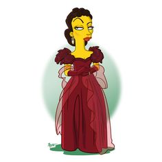 the simpsons dressed in a red gown