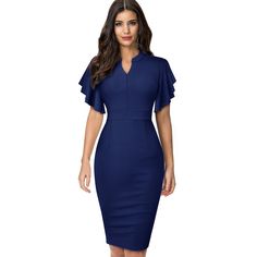 Make your friends admire you in this beautifully designed dress. You will look gorgeous wearing our Women's Midi Pencil Dress with Ruffled Sleeves. There has never been such a nice outfit to feel unique today!Item Type: Dress.Gender: Women.Silhouette: Pencil.Material: 95% Polyester + 5% Spandex.Neckline: V-Neck.Sleeve: Full.Package Includes:1 x Pc Women's Midi Pencil Dress with Ruffled Sleeves.Size Info:SizeShoulder (cm / inch)Bust (cm / inch)Hip (cm / inch)Sleeve (cm / inch)&nbsp Fitted Dress With Butterfly Sleeves For Parties, Fitted Party Dress With Butterfly Sleeves, Office Sheath Midi Dress With Ruffles, Elegant Mini Dress With Butterfly Sleeves, Elegant Ruffled Bodycon Office Dress, Midi-length Ruffled Bodycon Dress For Work, Blue Ruffle Sleeve Workwear Dresses, Midi Bodycon Dress With Ruffles For Work, Ruffled Midi Bodycon Dress For Work