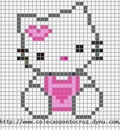 a cross stitch pattern with an image of a cat on it's face and the words hello kitty