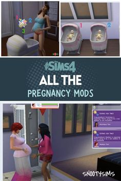 the pregnant woman is getting ready to get into her baby changing machine in sims4 all the pregnant mods