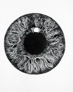 a drawing of an eyeball in black and white