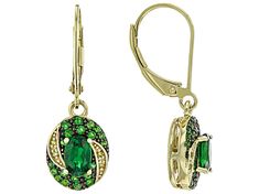 1.16ctw Chrome Diopside With 0.03ctw Round Yellow Diamond 18k Yellow Gold Over Sterling Silver Earrings. Measures Approximately 0.44"L x 0.37"W. Green Gemstone Accented Earrings For Anniversary, Yellow Diamond, Sterling Silver Earrings, Silver Earrings, Yellow Gold, Sterling Silver, Yellow, Silver, Gold