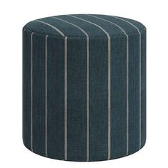 a blue and white striped ottoman