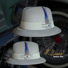 Handmade with the highest quality materials of 100% cotton string Style: Classic Lowrider Derby Color: Oxford Hat Band: Light Gray Feathers: Rooster Hat Pin: Chicana Brand: Garcia Signature Hats All sales are final Social Media Facebook @garciasignaturehats Instagram @garciasignaturehats Fitted Flat Bill Hats For Summer, Fitted Flat Bill Hat For Summer, Fitted Flat Bill Panama Hat For Spring, Adjustable Gray Fedora For Summer, Classic Adjustable Cotton Fedora, Casual Gray Fedora For Summer, Casual Gray Summer Fedora, Fitted Gray Summer Hat, Gray Fedora With Curved Brim For Summer