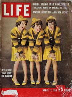 the cover of life magazine showing three women in yellow dresses and matching heels, with their hands on their hips