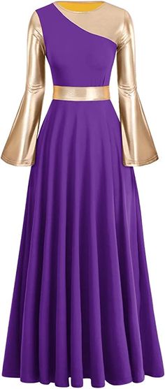 Amazon.com: Women Adult Metallic Gold Color Block Long Sleeve Praise Dance Worship Robe Dress Loose Fit Full Length Liturgical Tunic Circle Skirt Lyrical Dancewear Swing Gowns Ballet Costume Purple-Gold XS : Clothing, Shoes & Jewelry Praise Dress, Dance Worship, Lyrical Dress