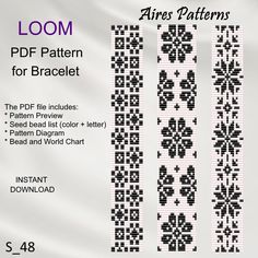 the pattern for this bookmark is shown in black and white, with text that reads loom