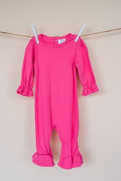 Girl's Long Sleeve Ruffle Rompers Keep It Simple, Sleeved Romper, Long Sleeve Romper, Pink Girl