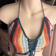 Never Worn, Perfect Condition Crop Top! Smoke Free Environment! Multicolor Triangle Crop Top For Beach Season, Multicolor Triangle Top Crop Top For Beach Season, Multicolor Triangle Top Crop Top For Beach, Casual Multicolor Triangle Crop Top, Blue Cotton Triangle Top, Beach Season Multicolor Cotton Crop Top, Multicolor Cotton Crop Top For Beach Season, Casual Multicolor Triangle Top, Casual Multicolor Crop Top For Vacation