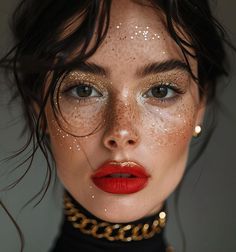 Make Up Looks For Photoshoot, New Years Eve Glam Makeup, High Fashion Beauty Editorial, New Years Self Portrait, Pink Holiday Makeup, Dark Christmas Makeup, Gold Editorial Makeup, Gold Red Makeup, Makeup Glitter Looks