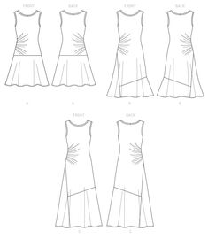 the front, back and side views of a dress