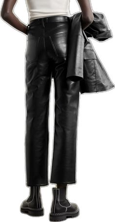 Chic Leather Straight Leg Bottoms, Modern Straight Leg Leather Pants For Fall, Trendy Leather Bottoms With Five Pockets, Chic Straight Leg Leather Pants, Wide Leg Leather Jeans For Work, Leather Straight Leg Jeans For Workwear, Leather Wide Leg Jeans For Work, Leather Wide Leg Pants With Five Pockets, Leather Wide Leg Bottoms With Five Pockets