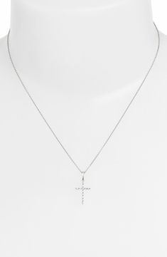 Sparkling diamonds accent a delicate pendant cast in 18-karat white gold, suspended from a lovely chain necklace. Style Name:Bony Levy Diamond Cross Pendant Necklace (Nordstrom Exclusive). Style Number: 288682. Available in stores. Sterling Silver Necklace With Delicate Cross Pendant, Elegant Cable Chain Jewelry With Cross Pendant, Elegant Cable Chain Cross Pendant Jewelry, Diamond Charm Necklace In White Gold, Dainty Sterling Silver Diamond Necklace In White Gold, Dainty White Gold Diamond Necklace In Sterling Silver, White Sterling Silver Diamond Necklace With Delicate Chain, Brilliant Cut Cross Pendant Necklaces, Sterling Silver Cross Pendant Diamond Necklace For Anniversary