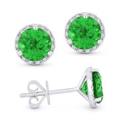 This Stud Earring is crafted in 14K White Gold showcasing Round Green Emerald. This elegant piece makes a stunning statement for all occasions. Size: one size. Gender: female. Age Group: adult. Emerald Stud Earrings, White Gold Earring, Emerald Earrings Studs, White Gold Earrings, Gold Earring, Green Emerald, White Diamonds, Stud Earring, Diamond White