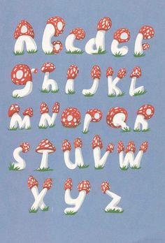 the letters and numbers are made up of mushrooms