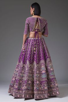 Buy Deep Violet Sequins Embroidered Silk Bridal Lehenga Online | Samyakk Bridal Lehenga Online, Bridal Design, Lehenga Blouse Designs, Lehenga Online, Choli Designs, Indian Bridal Dress