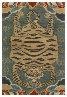 KITTY PLAY BALL BLUE | Tufenkian Artisan Carpets Chinoiserie Rug, Snow Leopard Art, Kitty Play, Tibetan Tiger, Leopard Rug, Tiger Rug, Leopard Art, Tibetan Rugs, Blue Chinoiserie