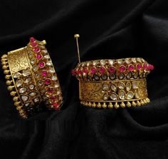 Rajwadi Bracelet Bangles/ Rajasthani Kundan Kada/Openable Bracelet with Screw/Pink Ruby Stones Golden Meenakari Kundan bracelet/Sabyasachi Bracelet @AryaFashions Features: Made in Brass with 22 Karat Gold finish Thickness: Approx. 2 Inches Openable Rajwadi Bangles/Kadas Handcrafted To Perfection Royal Light Weight Jewelry Perfect For Indian Weddings And Celebrations A Beautiful & Memorable Gift for Weddings and Special Occasions Available in 2.4 size which can also fit size 2.6 due to openable f Traditional Stone Work Bracelets For Festivals, Traditional Red Bracelet With Stone Work, Traditional Red Stone Work Bracelet, Traditional Festival Bracelets With Stone Work, Heavy Kundan Bracelets For Wedding, Round Cutdana Bracelets For Wedding, Festive Heavy Round Bracelets, Traditional Stone Work Bracelets For Festive Occasions, Traditional Stone Work Bracelets For Puja