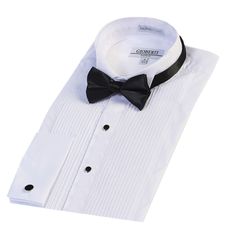 Gioberti Men's Long Sleeve Formal Wing Tip Collar Tuxedo Dress Shirt with Bow Tie Accessory, Classic Design Black and Silvertone Metal Shirt Studs Fitted Collar Shirt For Formal Occasions, Formal Fitted Dress Shirt With Collar, Fitted Collar Dress Shirt For Formal Occasions, Fitted Formal Dress Shirt With Collar, Fitted Dress Shirt For Formal Summer Occasions, Fitted Dress Shirt For Summer Formal Events, Fitted Formal Summer Dress Shirt, Summer Formal Fitted Dress Shirt, Fitted Summer Formal Dress Shirt