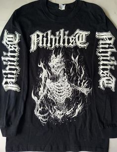 NIHILIST+Longsleeve+T-Shirt Gildan/Yazbek+shirt.+100+%+COTTON. Edgy Cheap Men's Tops, Cheap Men's Rock Style T-shirt, Cheap Men's Grunge Shirt, Y2k T Shirt Designs, Long Sleeve Tops With Graphic Design For Spring, Long Sleeve Grunge Graphic Top, Grunge Long Sleeve Graphic Top, Band Merch Long Sleeve Tops With Graphic Print, Streetwear Cotton Shirt With Back Print