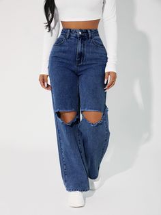 Cut Up Jeans, Cute Ripped Jeans, Cute Pants, Cooler Look, Cute Jeans, Simple Trendy Outfits, Women Denim Jeans, Outfits Casuales, Anton