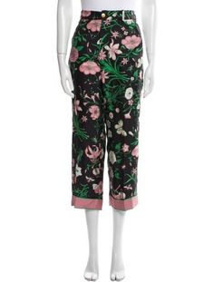 Gucci Silk Wide Leg PantsFrom the 2019 Collection by Alessandro MicheleBlack & GreenCropped with High-RiseFlora PrintSlit PocketsZip & Button ClosureFit:Pants by Gucci typically fit true to size. Gucci Wide-leg Pants For Spring, Gucci Wide Leg Pants For Spring, Gucci Elegant Straight Pants, Chic Gucci Wide Leg Pants, Luxury Gucci Trousers, Luxury Gucci Workwear Bottoms, Luxury Gucci Bottoms For Workwear, Gucci Straight Workwear Pants, Luxury Gucci Bottoms For Work