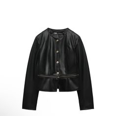 New, Runs Small Black Biker Jacket For Office Use In Winter, Chic Zara Leather Jacket For Winter, Zara Faux Leather Jacket For Workwear, Zara Faux Leather Jacket For Work, Zara Spring Biker Jacket For Work, Zara Biker Jacket For Spring Workwear, Chic Zara Leather Blazer, Black Leather Jacket For Office In Spring, Elegant Zara Leather Blazer