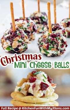 christmas mini cheese balls with cranberry sauce on top