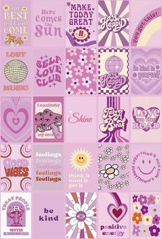 a collage of different types of stickers on a pink background with hearts and flowers