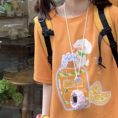 Size: S, Color: Orange Orange Cute Outfits, How To Style Orange Shirt, Orange T Shirt Outfit, Orange Outfits Aesthetic, Orange Aesthetic Kawaii, Cute Orange Outfit, Orange Outfit Aesthetic, Eve Story, Trendy Oversized Orange T-shirt