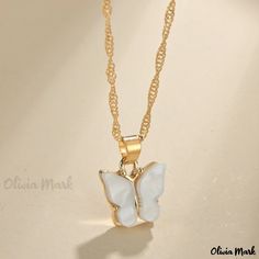 Olivia Mark - Exquisite White Butterfly Pendant Necklace - Graceful and Elegant White Alloy Necklaces For Jewelry Making, White Metal Clavicle Chain Jewelry, White Metal Dainty Jewelry, Elegant White Alloy Charm Necklaces, Elegant White Butterfly Necklace With Clavicle Chain, Elegant White Alloy Charm Necklace, Elegant White Alloy Necklaces, Dainty White Metal Charm Necklaces, Elegant White Alloy Necklace