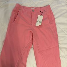 Zara Jeans, Pink Jeans, Pink Denim, Wide Leg, New With Tags, Trendy. Us Size 8 Eur Size 40 Zara Cotton Jeans For Spring, Pink High Rise Jeans For Workwear, Pink Jeans For Summer Workwear, Casual Bottoms For Spring, New With Tags, Pink High Waist Jeans For Work, High Waist Pink Jeans For Work, High-waist Pink Jeans For Work, Zara Pink Jeans, Feminine Pink Zara Bottoms